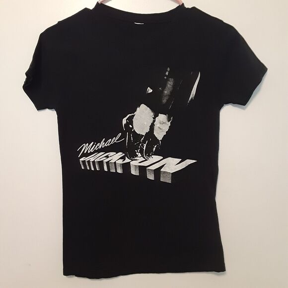 Vtg Michael Jackson Adult Womens XS Black Short Sleeve T Shirt Band Tee - Picture 1 of 6